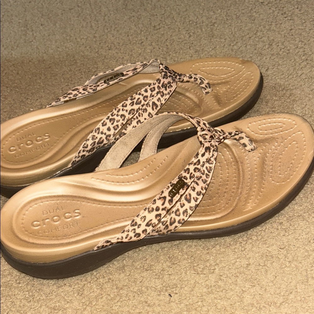 CROCS Women's Sandals with Leopard Print Straps - Tan - Picture 3 of 5
